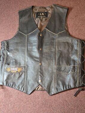 2005 Sturgis Leather King Collab Leather Vest Brown Size 48 Motorcyle Ride